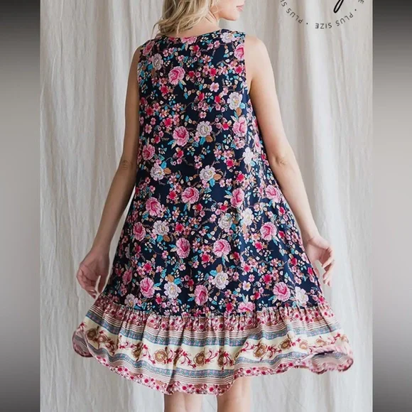 Floral Border Print Ruffle Hem Dress - Picture 3 of 3